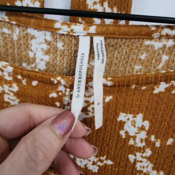 EUC Anthropologie Mustard Floral Tie Waist Amber Dolman-Sleeved Blouse - Picture 12 of 13